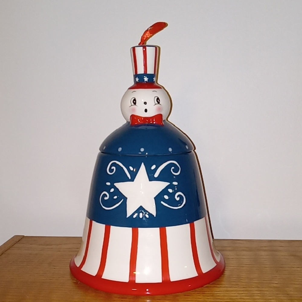 Patriotic Red White Blue Bell Cookie Jar